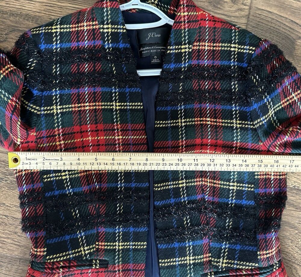 J.Crew Stewart Tartan Plaid Lurex Going-Out Blazer Italian Wool Blend Size 0 - Picture 4 of 7